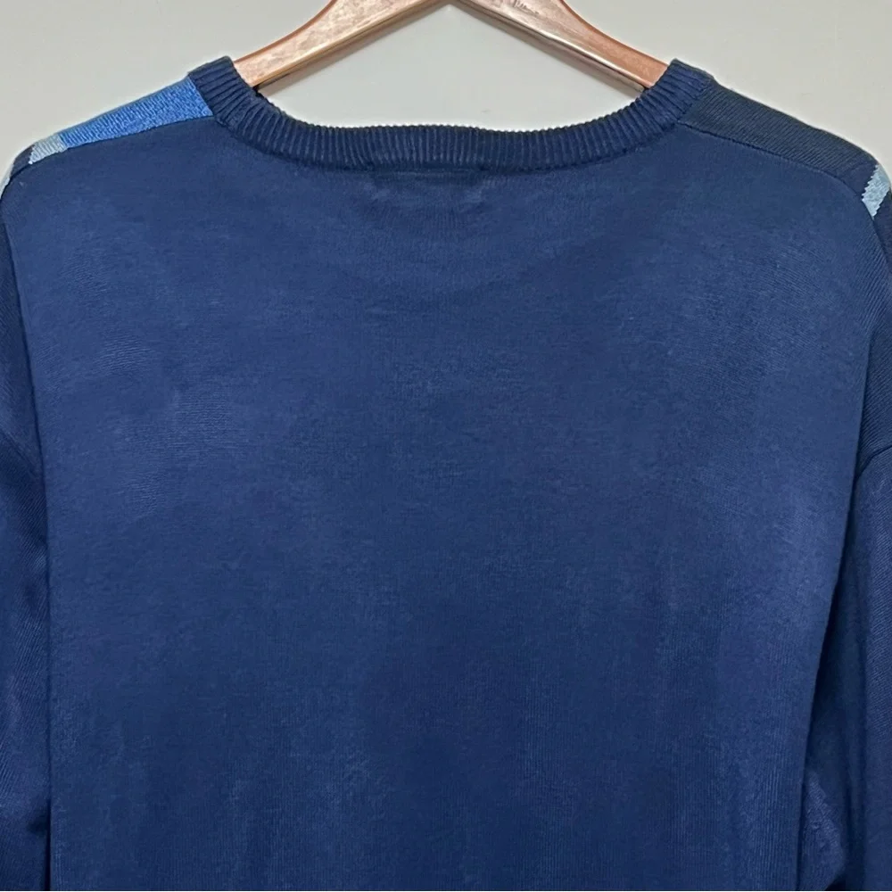STACY ADAMS Knit Sweater Mens XL Abstract Retro Hip Hop Long Sleeve Blue Multi